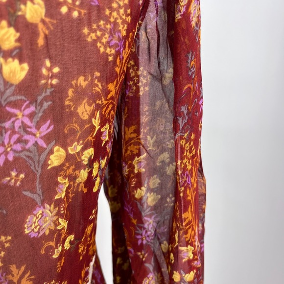 Free People Small Floral Embroidered Sheer‎ Cottage Hippie Boho Duster Dress - Picture 7 of 8